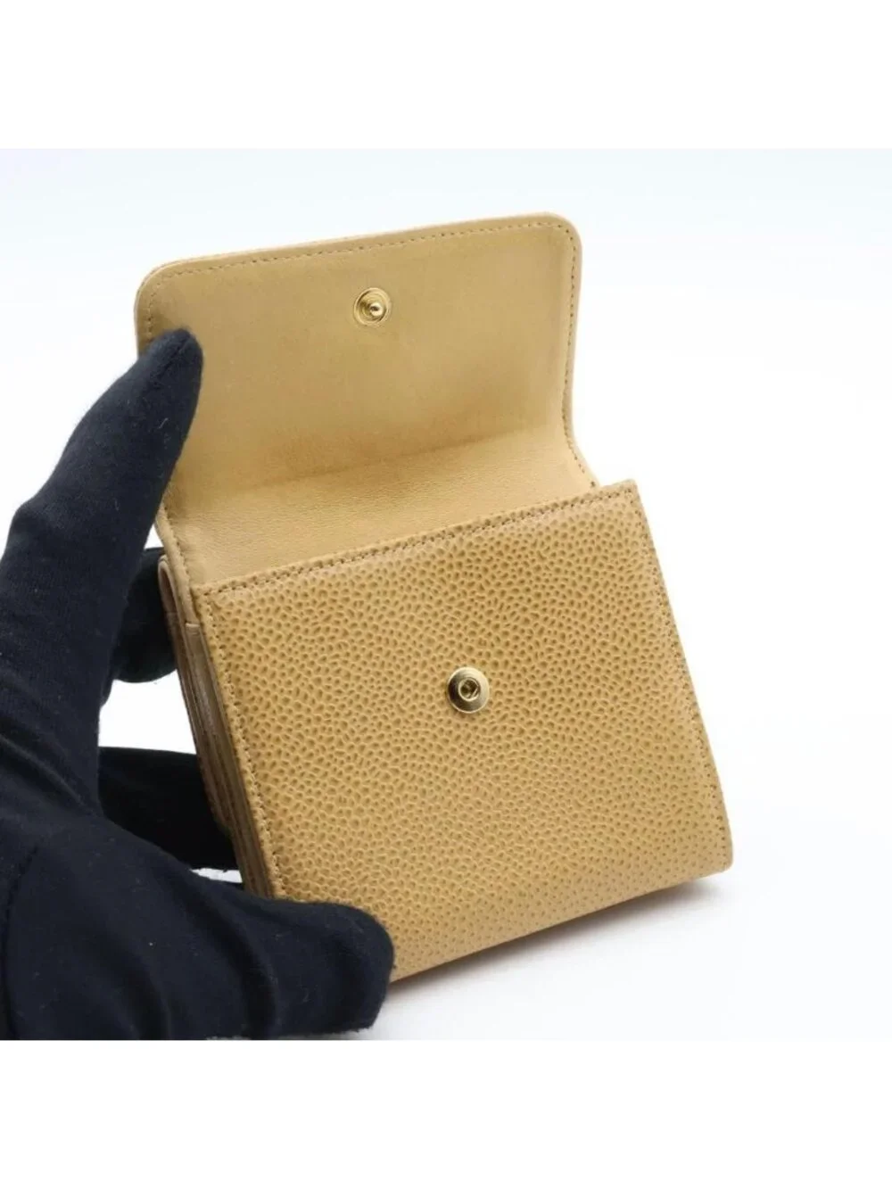 Chanel Super Caviar Leather CC Logo Snap Trifold Wallet